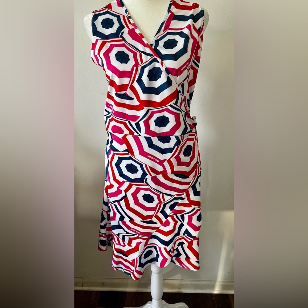 Lands' End Pink and Red Swim Sarong with Umbrella Design